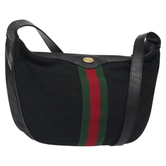 GUCCI Web Sherry Line GG Canvas Shoulder Bag Black Gold Red 010 378 Auth 127151 - Picture 1 of 16